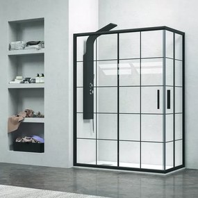 Box doccia 140x80 profili neri opachi vetro a quadrati neri NICO-B1000 - KAMALU