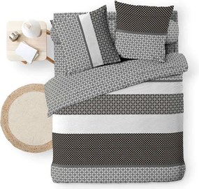 Set copripiumino e federa bianco e nero in cotone per letto matrimoniale ed esteso con lenzuolo incluso/6 pezzi 240x220 cm Meiko – douceur d'intérieur