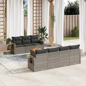 Set Divano da Giardino 8 pz con Cuscini Grigio in Polyrattan