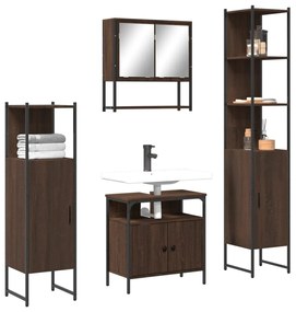 Set Mobili Da Bagno 4 Pz Rovere Marrone İn Legno Multistrato /