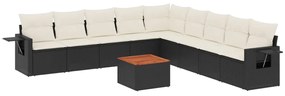 Set Divani da Giardino 10pz con Cuscini in Polyrattan Nero