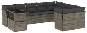 Set divano da giardino 10 pz con cuscini grigio in polyrattan