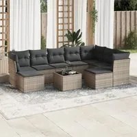 Set Divano da Giardino 10 pz con Cuscini Grigio in Polyrattan 3250419