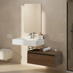 Mobile bagno sospeso 80 cm noce canaletto con lavabo sospeso e specchio - Numa