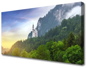 Quadro su tela Castello nel paesaggio della foresta delle montagne 100x50 cm