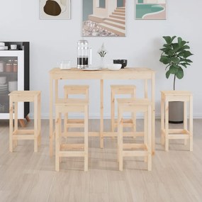 Set Da Bar 7 Pz İn Legno Massello Di Pino /