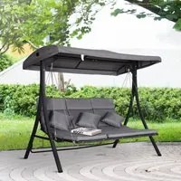 EasyComfort Dondolo da Giardino a 3 Posti, Dondolo da Esterno con Chaise Longue e Tetto Regolabile, Nero e Grigio, 200 x 115 x 168 cm