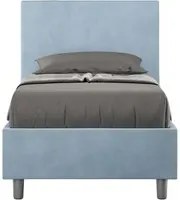 Letto Singolo rivestito in Microfibra - ADELE Colore: Azzurro, Dimensione Rete: 80x190, Tipologia Letto: Con Rete