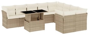 Set divano da giardino 10 pz con cuscini beige in polyrattan