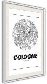 Poster  City Map: Cologne (Round)  Cornice Quadri Cornice nera con pass-partout, Larghezza x Altezza Home decor 40x60