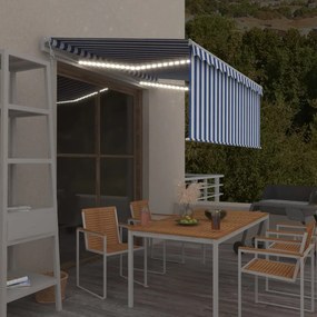 Tenda Automatica Parasole Led Sensore Vento 3x2,5m Blu E Bianco /