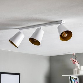 EMIBIG LIGHTING Faretto da soffitto Prism in acciaio, 3 luci, bianco/oro