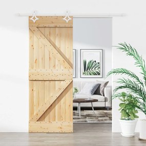 Porta Scorrevole Con Set Hardware 80x210 Cm Legno Massello Pino /