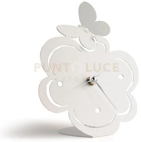 Bomboniera orologio farfallina bianco in ferro 13x17cmh