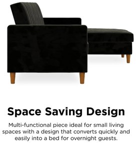 Divano letto variabile nero con superficie in velluto e vano portaoggetti Celine - Støraa