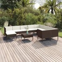 Set Divani da Giardino 11 pz con Cuscini in Polyrattan Marrone 3094503