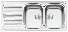 Lavello integrato 2 vasche con gocciolatoio a sinistra DELINIA Amaltia inox L 50 x L 116 cm argento