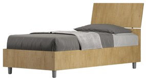 Letto singolo 80x190 testata inclinata Demas senza rete, con rete, contenitore, Quercia / Contenitore