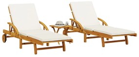Lettini Prendisole Con Tavolino 2pz İn Legno Massello Di Acacia /