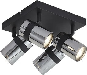 Faretto da soffitto nero con vetro fumé 4 luci ruotabile e inclinabile - Gianni