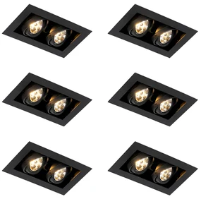 Set di 6 faretti da incasso moderni neri a 2 luci regolabili - Oneon 70