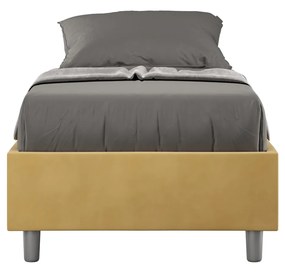 Letto singolo imbottito 80x190 microfibra Azelia senza rete, con rete e contenitore, Ocra / Contenitore
