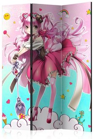 Paravento separè Mago Miko - personaggio fantasy rosa da anime su sfondo colorato