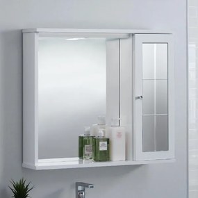 Specchiera da bagno NETTUNO 70 bianco lucido con 1 anta a specchio e luce LED