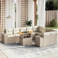 Set Divano da Giardino 10 pz con Cuscini Beige in Polyrattan 3272794