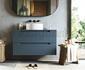 Mobile bagno sky blue 100x45 Mango due cassetti soft close con lavabo tondo da appoggio in ceramica lucida