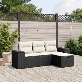 Set Divani da Giardino 4 pz con Cuscini Nero in Polyrattan