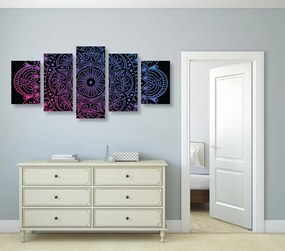 Quadri 5 pezzi – Mandala su sfondo nero