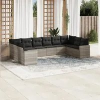 Set Divano Giardino 10 pz con Cuscini Grigio Chiaro Polyrattan 3251809