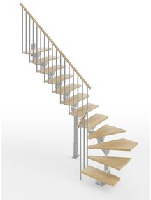 Scala a rampa ¼ di giro Vida IRIS, larghezza 60 cm, struttura in acciaio grigio argento, gradini in legno faggio, colore faggio