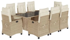 Set da pranzo da giardino 9 pz con cuscini beige in polyrattan