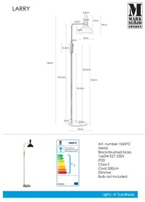 Markslöjd 106972 - Lampada da terra dimmerabile LARRY 1xE27/60W/230V nero/oro