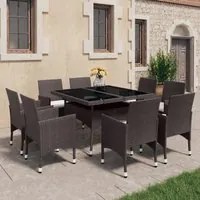 Set da Pranzo da Giardino 9 pz in Polyrattan e Vetro Marrone cod mxl 40728