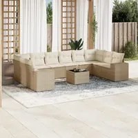 Set Divani da Giardino 11 pz con Cuscini Beige in Polyrattan 3255415