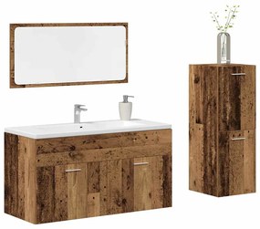 Set Mobili Da Bagno 3 Pz Legno Antico İn Legno Multistrato /