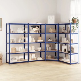 Scaffali A 5 Ripiani 4 Pz Blu İn Acciaio E Legno Multistrato /