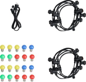 Catena luminosa nera collegabile 10m con spina, 20 luci E27, IP64 - LUBBER