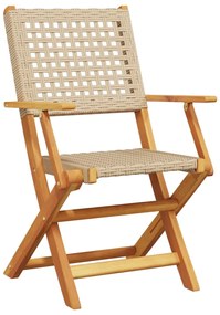 Sedie giardino pieghevoli 4pz beige polyrattan e legno massello