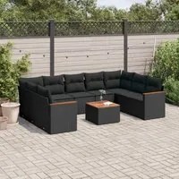 Set Divani da Giardino 10pz con Cuscini in Polyrattan Nero 3226279