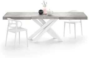Tavolo Allungabile Emma 160, Grigio Cemento con Gambe Incrociate Bianche
