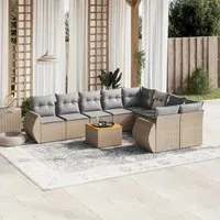 Set Divano da Giardino 10 pz con Cuscini Beige in Polyrattan 3257494