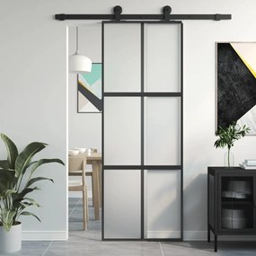 Porta Scorrevole Nera 76x205 Cm İn Vetro Temperato E Alluminio /
