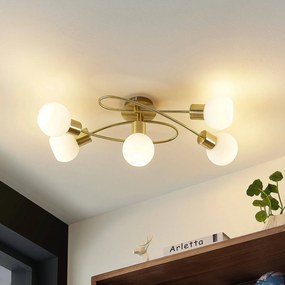 Lindby plafoniera Elaina, 66 cm, a 5 luci, color ottone, vetro