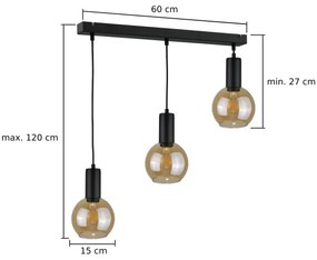 Lampadario a sospensione con filo JANTAR BLACK 3xE27/60W/230V