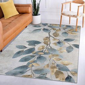 Tappeto azzurro/dorato lavabile 80x150 cm Golden Leaves – Mila Home