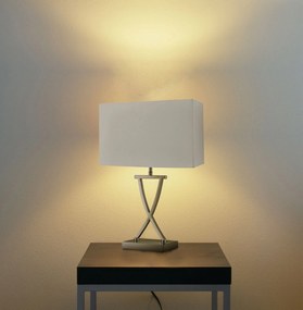 Lampada Da Scrivania Contemporanea Club Acciaio Ottone Tessuto Bianco 1 Luce E14